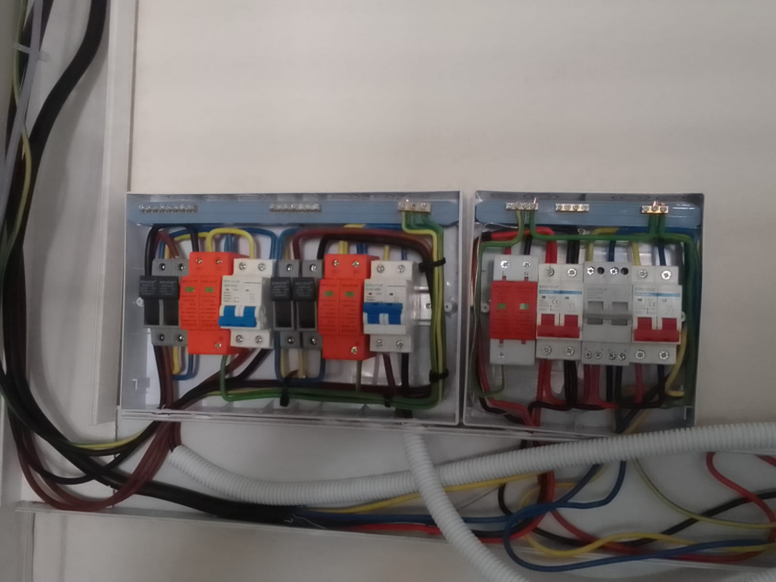 Close-up of organized electrical switchgear and protection devices